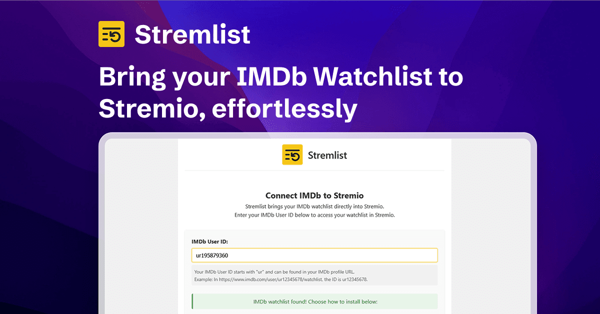 Stremlist: IMDb Watchlist Integration for Stremio
