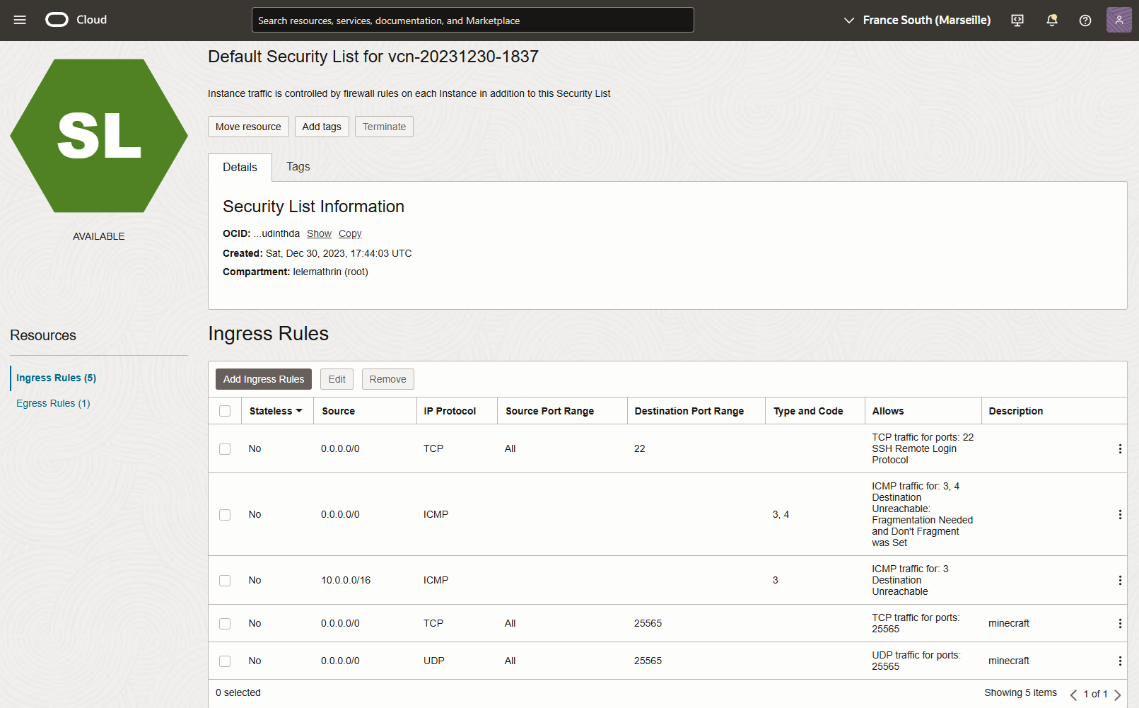 Oracle Cloud Security Rules